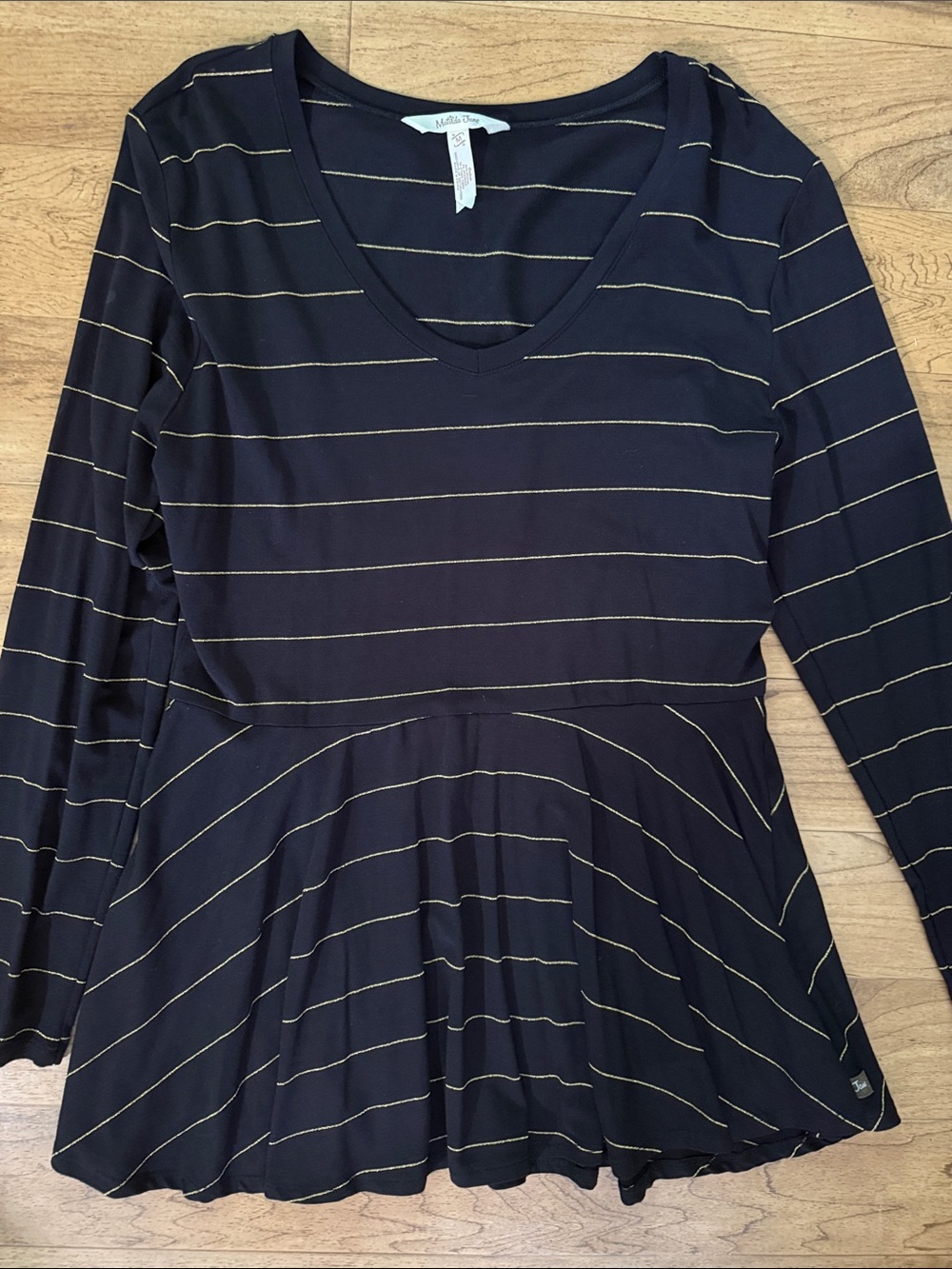 Matilda Jane Women’s Medium Black Gold Stripe Peplum Top